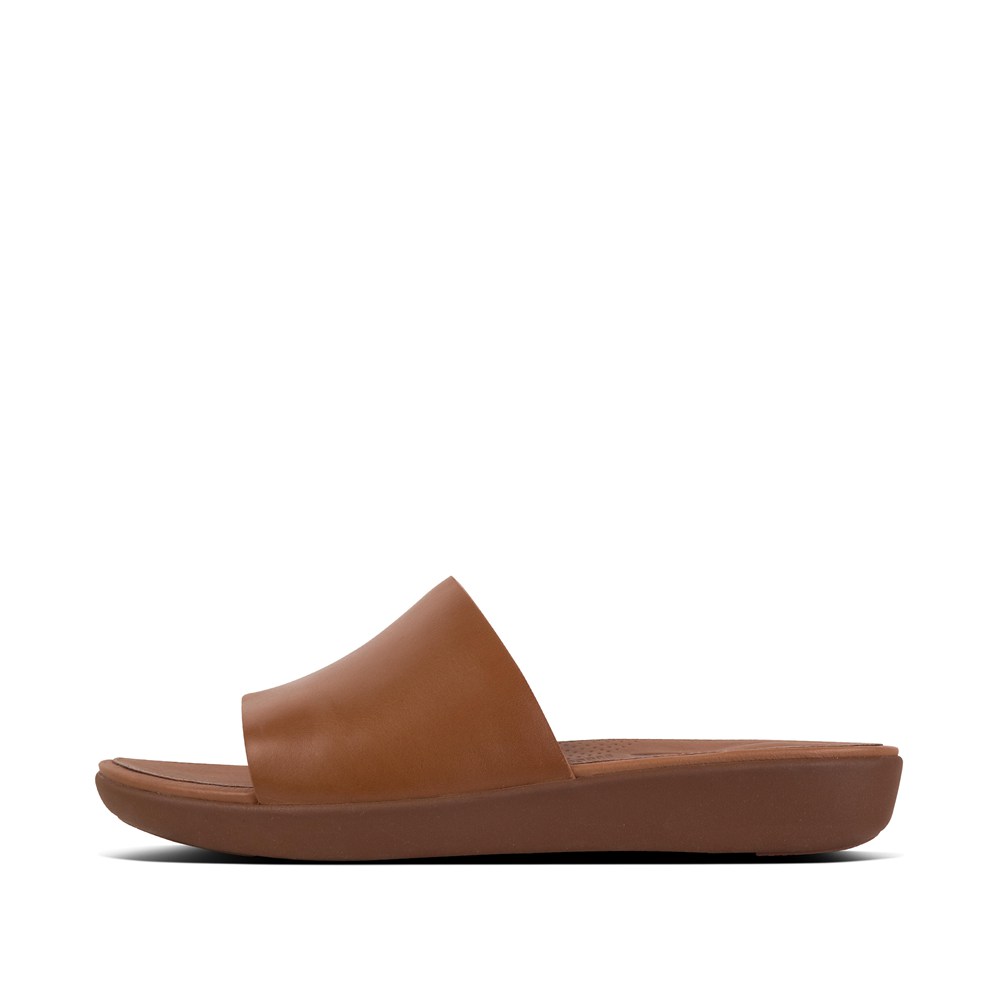 Fitflop Womens Slides - Sola Leather - Brown - 857-VELIXG